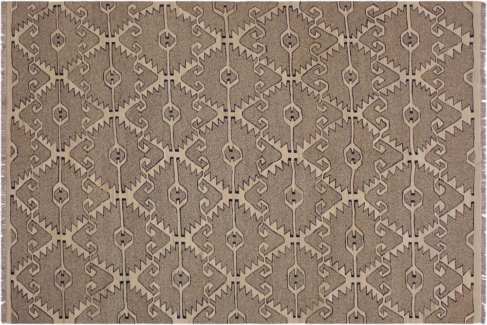 handmade Modern Kilim Gray Tan Hand-Woven RECTANGLE 100% WOOL area rug 6' x 8'