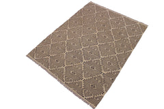 handmade Modern Kilim Gray Tan Hand-Woven RECTANGLE 100% WOOL area rug 6' x 8'