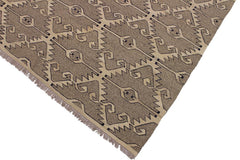 Flat Weave Kilim Antique Navaho Vintage handmade Modern Kilim Gray Tan Hand-Woven Rectangle 100% Wool Area Rug 6x8