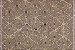handmade Modern Kilim Gray Tan Hand-Woven RECTANGLE 100% WOOL area rug 6' x 8'