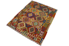 Flat Weave Kilim Antique Navaho Vintage handmade Geometric Kilim Beige Rust Hand-Woven Rectangle 100% Wool Area Rug 6x8