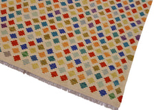 Flat Weave Kilim Antique Navaho Vintage handmade Modern Kilim Beige Blue Hand-Woven Rectangle 100% Wool Area Rug 5x8