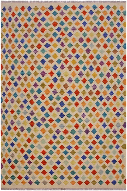 Flat Weave Kilim Antique Navaho Vintage handmade Modern Kilim Beige Blue Hand-Woven Rectangle 100% Wool Area Rug 5x8