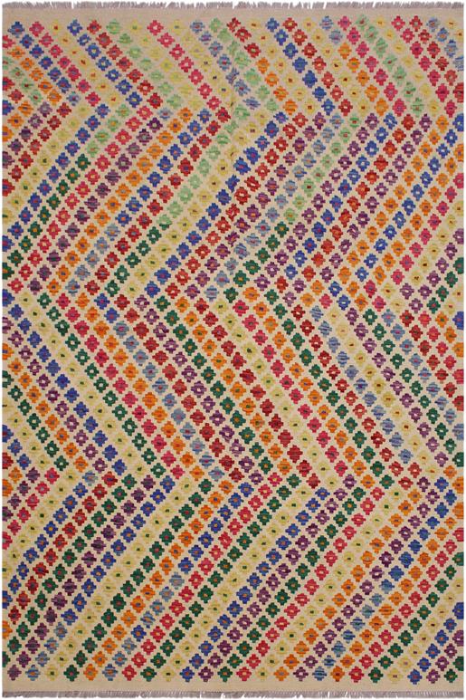 Flat Weave Kilim Antique Navaho Vintage handmade Modern Kilim Beige Blue Hand-Woven Rectangle 100% Wool Area Rug 6x8