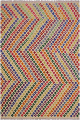 Flat Weave Kilim Antique Navaho Vintage handmade Modern Kilim Beige Blue Hand-Woven Rectangle 100% Wool Area Rug 6x8