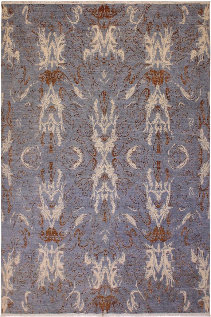 handmade Modern Kafkaz Blue Ivory Hand Knotted RECTANGLE 100% WOOL area rug 9 x 12