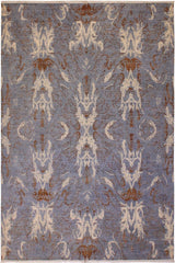 handmade Modern Kafkaz Blue Ivory Hand Knotted RECTANGLE 100% WOOL area rug 9 x 12