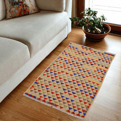 Flat Weave Kilim Antique Navaho Vintage handmade Modern Kilim Beige Blue Hand-Woven Rectangle 100% Wool Area Rug 3x5