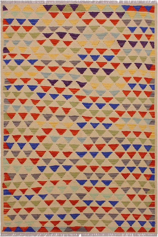 Flat Weave Kilim Antique Navaho Vintage handmade Modern Kilim Beige Blue Hand-Woven Rectangle 100% Wool Area Rug 3x5