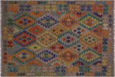 handmade Geometric Kilim Brown Blue Hand-Woven RECTANGLE 100% WOOL area rug 5 x 7