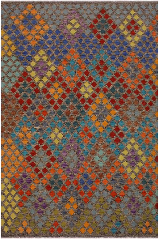 Flat Weave Kilim Antique Navaho Vintage handmade Modern Kilim Brown Gray Hand-Woven Rectangle 100% Wool Area Rug 7x10