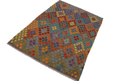 Flat Weave Kilim Antique Navaho Vintage handmade Modern Kilim Brown Gray Hand-Woven Rectangle 100% Wool Area Rug 7x10