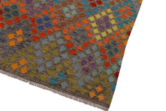 Flat Weave Kilim Antique Navaho Vintage handmade Modern Kilim Brown Gray Hand-Woven Rectangle 100% Wool Area Rug 7x10