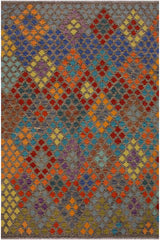 Flat Weave Kilim Antique Navaho Vintage handmade Modern Kilim Brown Gray Hand-Woven Rectangle 100% Wool Area Rug 7x10