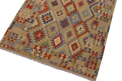 Flat Weave Kilim Antique Navaho Vintage handmade Geometric Kilim Tan Brown Hand-Woven Rectangle 100% Wool Area Rug 5x7