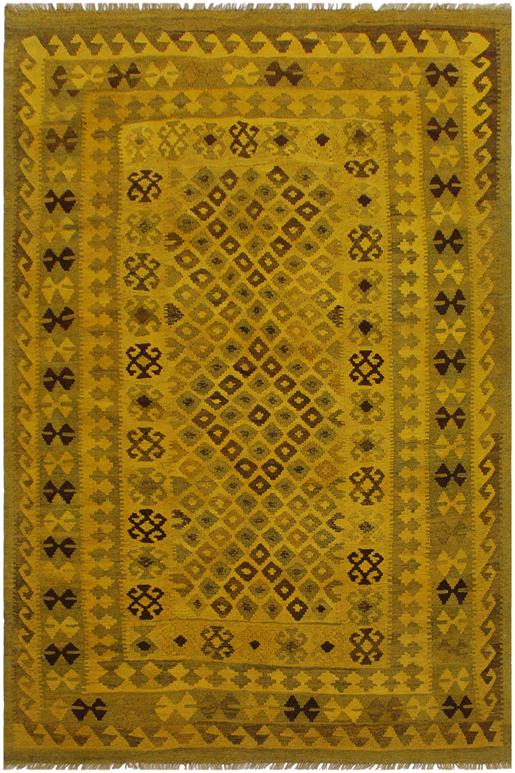 Flat Weave Kilim Antique Navaho Vintage handmade Geometric Kilim Yellow Brown Hand-Woven Rectangle 100% Wool Area Rug 5x8