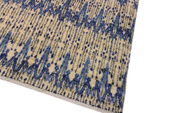 handmade Geometric Moroccan Ivory Blue Hand Knotted RECTANGLE 100% WOOL area rug 9' x 12'