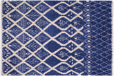 handmade Geometric Moroccan Blue Ivory Hand Knotted RECTANGLE 100% WOOL area rug 8' x 10'