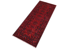 handmade Tribal Biljik Khal Mohammadi Drk. Red Black Hand Knotted RUNNER 100% WOOL Runner 3x10
