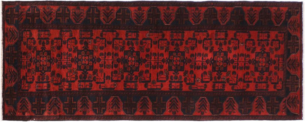 handmade Tribal Biljik Khal Mohammadi Drk. Red Black Hand Knotted RUNNER 100% WOOL Runner 3x10
