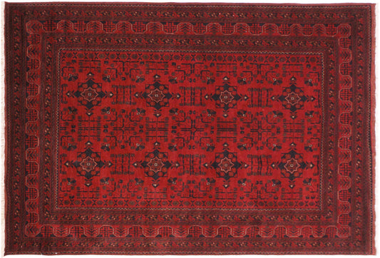 handmade Geometric Khal Muhamm Drk. Red Black Hand Knotted RECTANGLE 100% WOOL area rug 6' x 8'