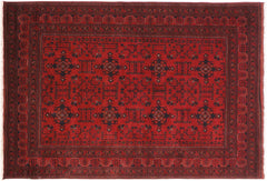 handmade Geometric Khal Muhamm Drk. Red Black Hand Knotted RECTANGLE 100% WOOL area rug 6' x 8'