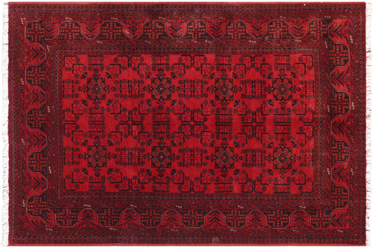 handmade Geometric Khal Muhamm Red Black Hand Knotted RECTANGLE 100% WOOL area rug 5' x 7'