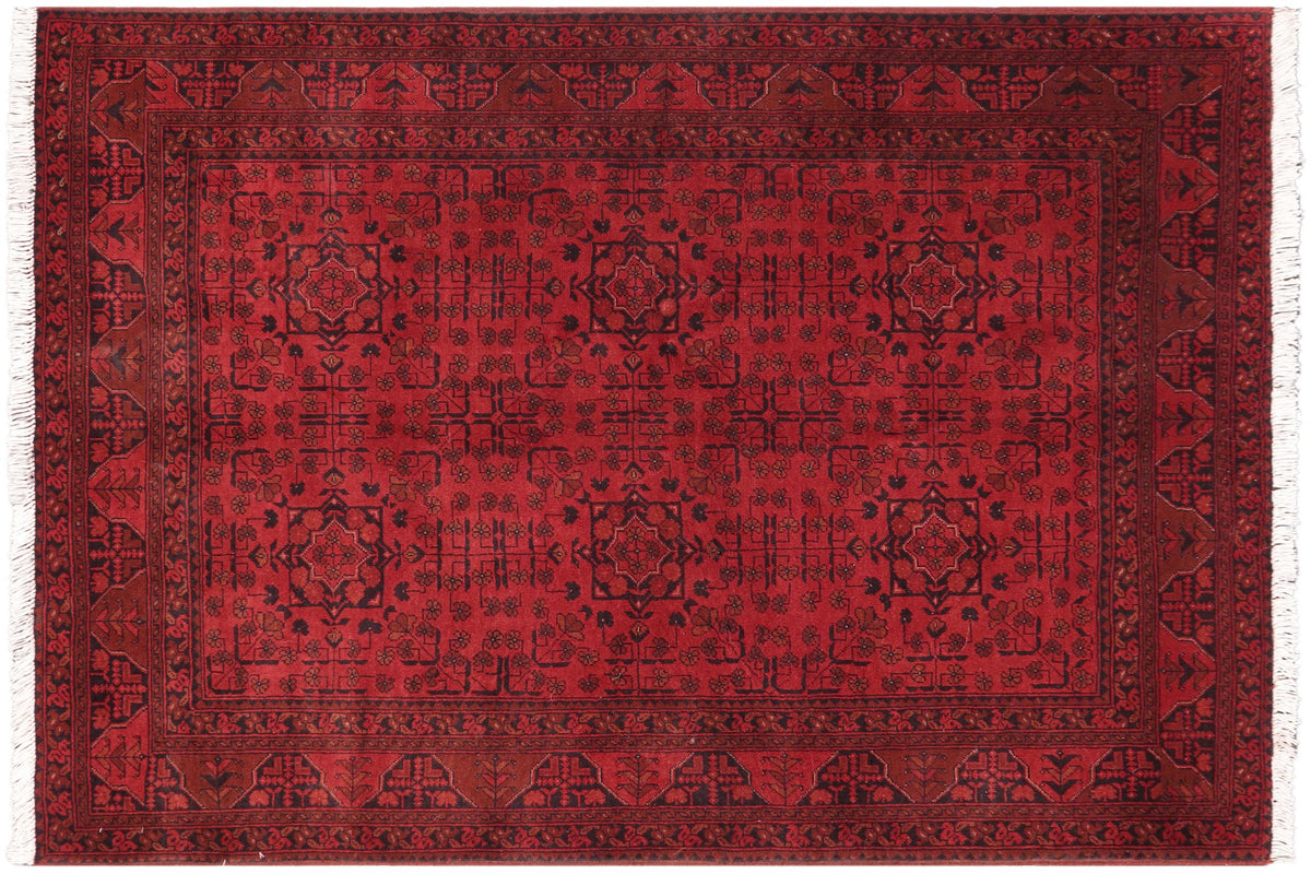 handmade Geometric Khal Muhamm Red Black Hand Knotted RECTANGLE 100% WOOL area rug 5' x 6'