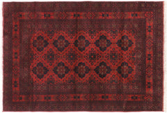 handmade Geometric Khal Muhamm Drk. Red Black Hand Knotted RECTANGLE 100% WOOL area rug 4' x 7'