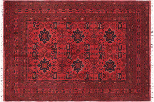 handmade Geometric Khal Muhamm Red Blue Hand Knotted RECTANGLE 100% WOOL area rug 6' x 8'