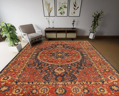 handmade Traditional Kafkaz Blue Rust Hand Knotted RECTANGLE 100% WOOL area rug 10 x 14