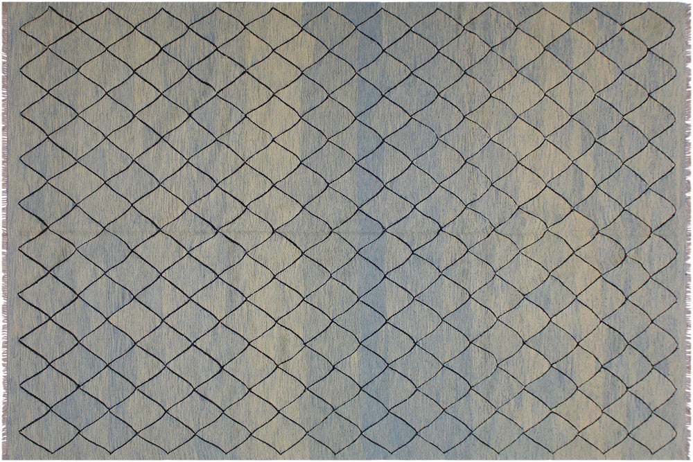 handmade Modern Kilim Lt. Blue Black Hand-Woven RECTANGLE 100% WOOL area rug 8' x 10'