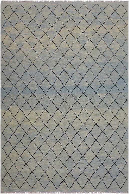 Flat Weave Kilim Antique Navaho Vintage handmade Modern Kilim Lt. Blue Black Hand-Woven Rectangle 100% Wool Area Rug 8x10