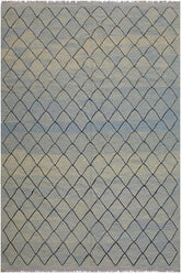 Flat Weave Kilim Antique Navaho Vintage handmade Modern Kilim Lt. Blue Black Hand-Woven Rectangle 100% Wool Area Rug 8x10