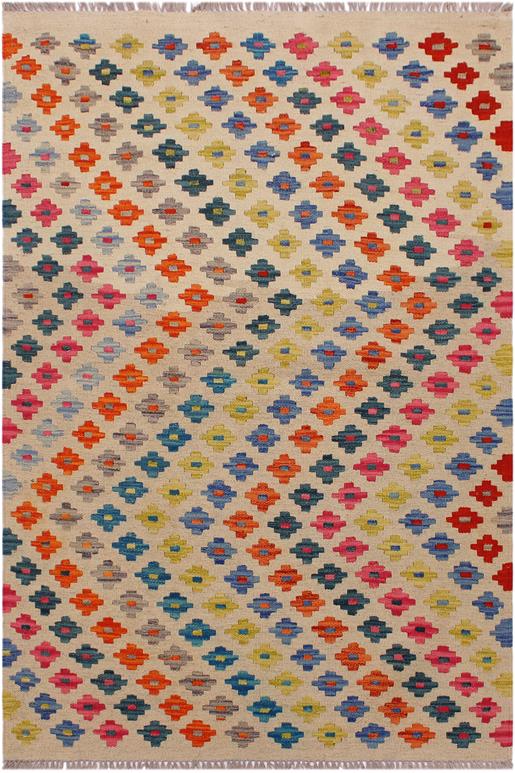 Flat Weave Kilim Antique Navaho Vintage handmade Modern Kilim Ivory Pink Hand-Woven Rectangle 100% Wool Area Rug 3x5