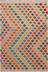 Flat Weave Kilim Antique Navaho Vintage handmade Modern Kilim Ivory Pink Hand-Woven Rectangle 100% Wool Area Rug 3x5