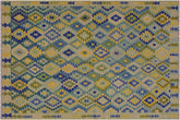 handmade Geometric Kilim Green Blue Hand-Woven RECTANGLE 100% WOOL area rug 7 x 10