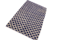 handmade Geometric Moroccan Hi Blue Ivory Hand Knotted RECTANGLE 100% WOOL area rug 5' x 7'