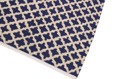 handmade Geometric Moroccan Hi Blue Ivory Hand Knotted RECTANGLE 100% WOOL area rug 5' x 7'