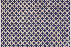 handmade Geometric Moroccan Hi Blue Ivory Hand Knotted RECTANGLE 100% WOOL area rug 5' x 7'