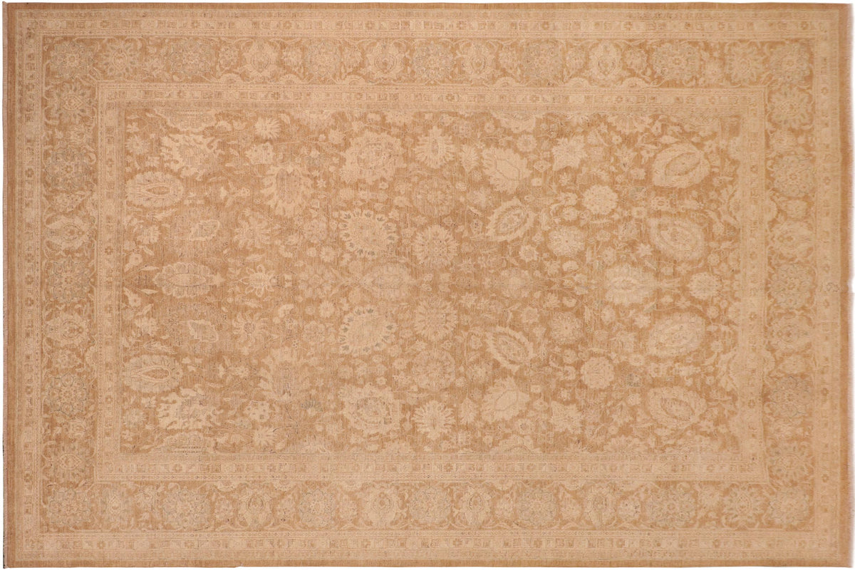 10x14 hand knotted transitional wool rug in brown and beige - Chic Gayle
