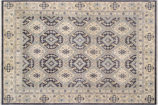 handmade Transitional Kafkaz Drk. Gray Ivory Hand Knotted RECTANGLE 100% WOOL area rug 12' x 14'