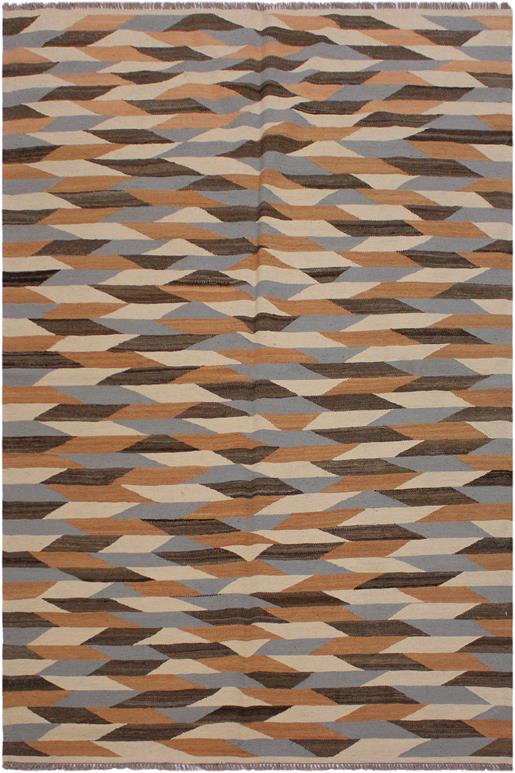 Flat Weave Kilim Antique Navaho Vintage handmade Modern Kilim Ivory Gray Hand-Woven Rectangle 100% Wool Area Rug 5x7