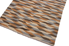 Flat Weave Kilim Antique Navaho Vintage handmade Modern Kilim Ivory Gray Hand-Woven Rectangle 100% Wool Area Rug 5x7