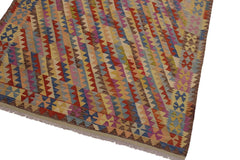 Flat Weave Kilim Antique Navaho Vintage handmade Modern Kilim Brown Blue Hand-Woven Rectangle 100% Wool Area Rug 7x10