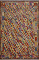 Flat Weave Kilim Antique Navaho Vintage handmade Modern Kilim Brown Blue Hand-Woven Rectangle 100% Wool Area Rug 7x10