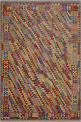 Flat Weave Kilim Antique Navaho Vintage handmade Modern Kilim Brown Blue Hand-Woven Rectangle 100% Wool Area Rug 7x10