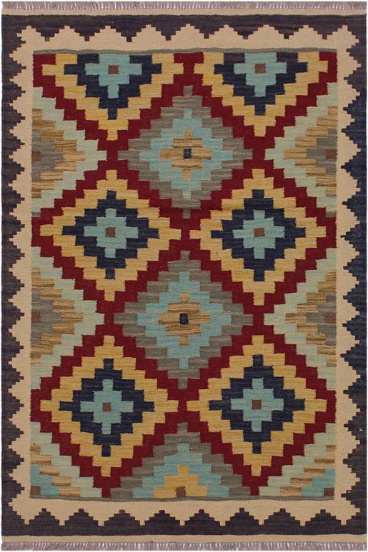 Flat Weave Kilim Antique Navaho Vintage handmade Geometric Kilim Brown Tan Hand-Woven Rectangle 100% Wool Area Rug 3x5