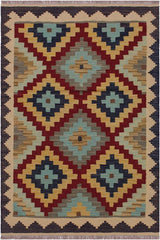 Flat Weave Kilim Antique Navaho Vintage handmade Geometric Kilim Brown Tan Hand-Woven Rectangle 100% Wool Area Rug 3x5