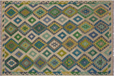 handmade Geometric Kilim Ivory Green Hand-Woven RECTANGLE 100% WOOL area rug 5 x 8